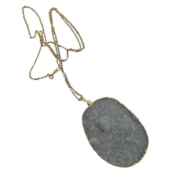 Grey Blue Natural Druzy Agate Pendant Necklace - Picture 1 of 7